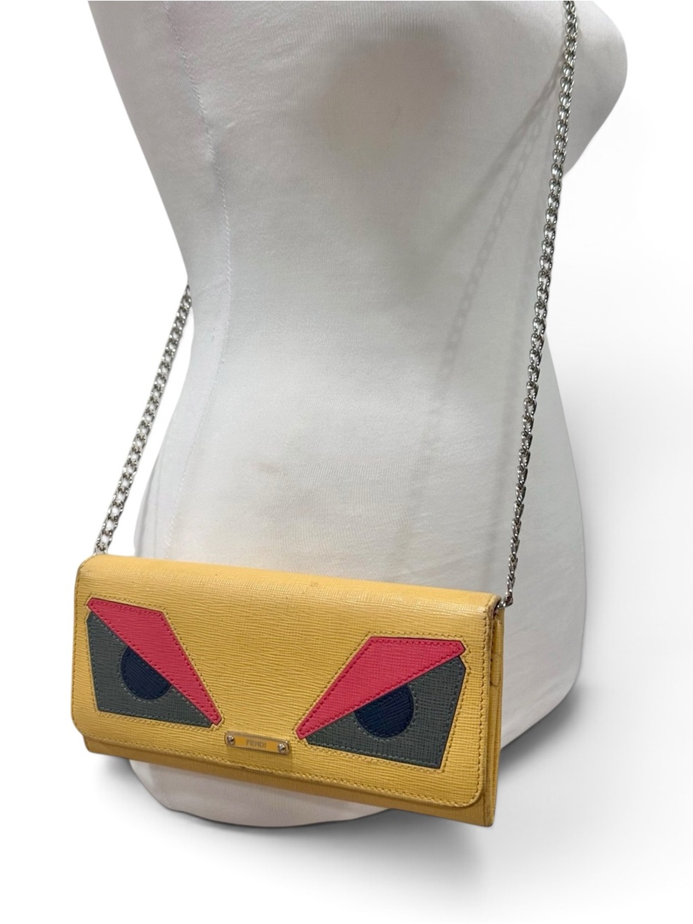 FENDI Monster Yellow Black Red Leather Long Wallet on Chain